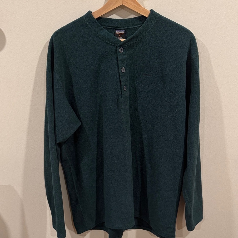 Patagonia Men's Capilene Long Sleeve Fleece Shirt Button Down Deep Green Size XL